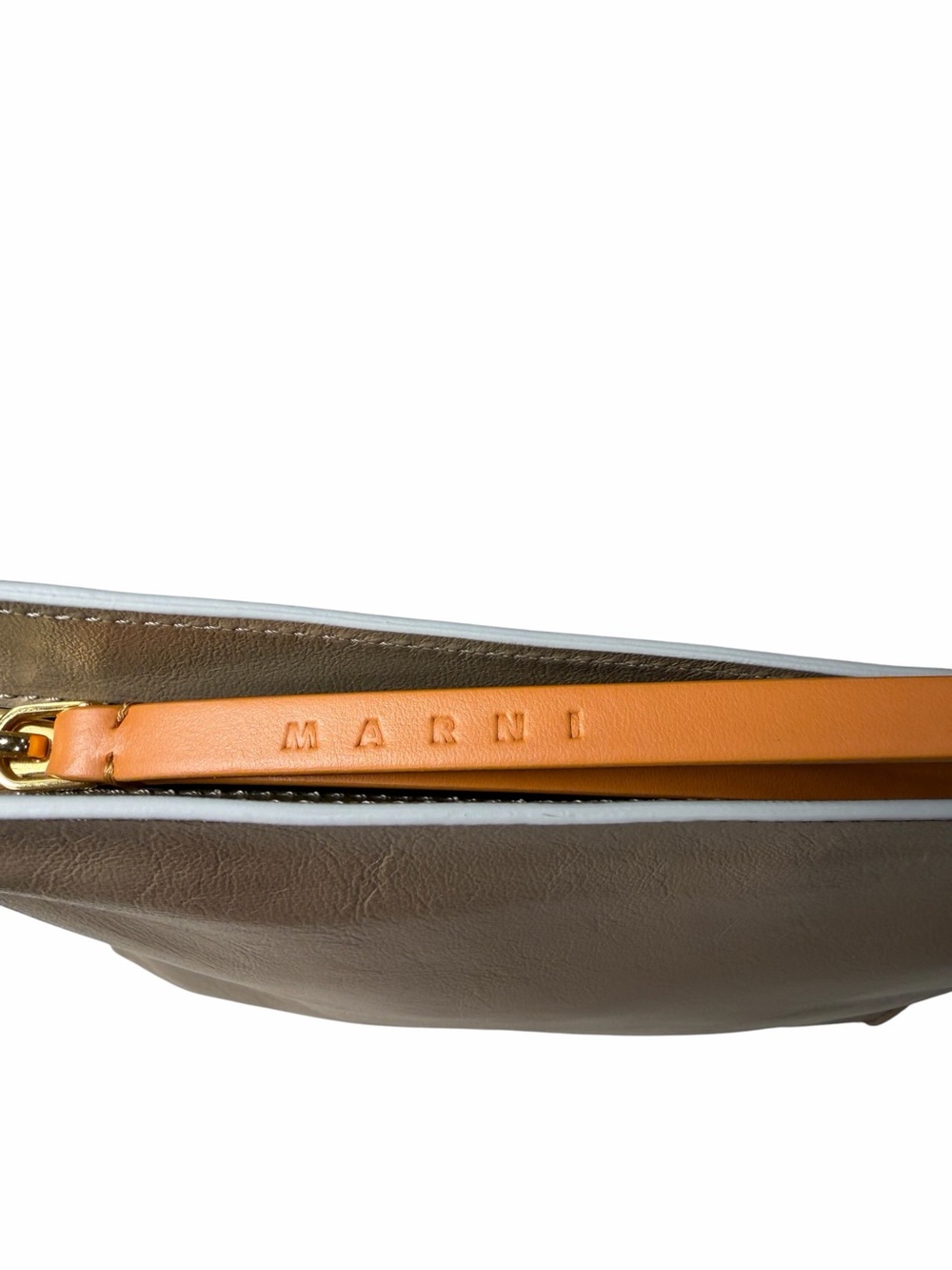 Marni East-West Museo Leather Wristlet Clutch Moonstone Tan Loop Handle Dust Bag - Picture 5 of 9